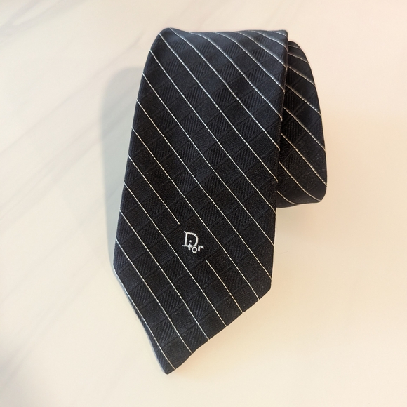 Dior Black Striped Men's Tie Dior Vintage Silk Preppy Chic Christian Dior - Picture 1 of 12